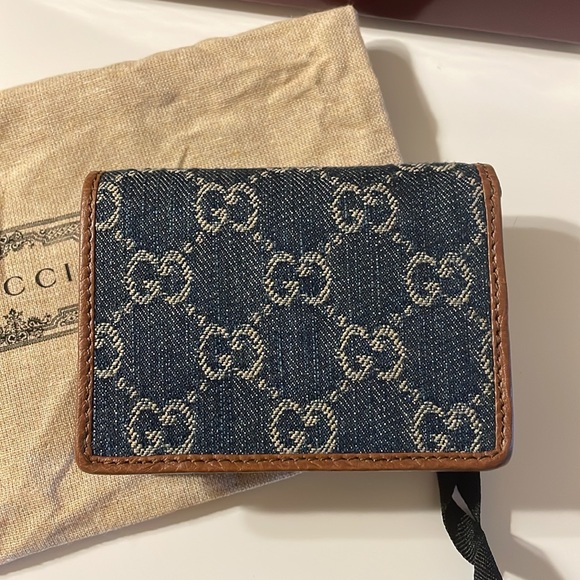 Gucci 1955 blue denim brown leather card holder - Picture 4 of 13